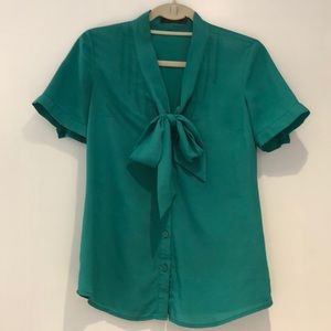 The Limited green blouse with pussy bow XS